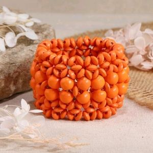 Fun Wood Beaded Bracelet ~ Orange